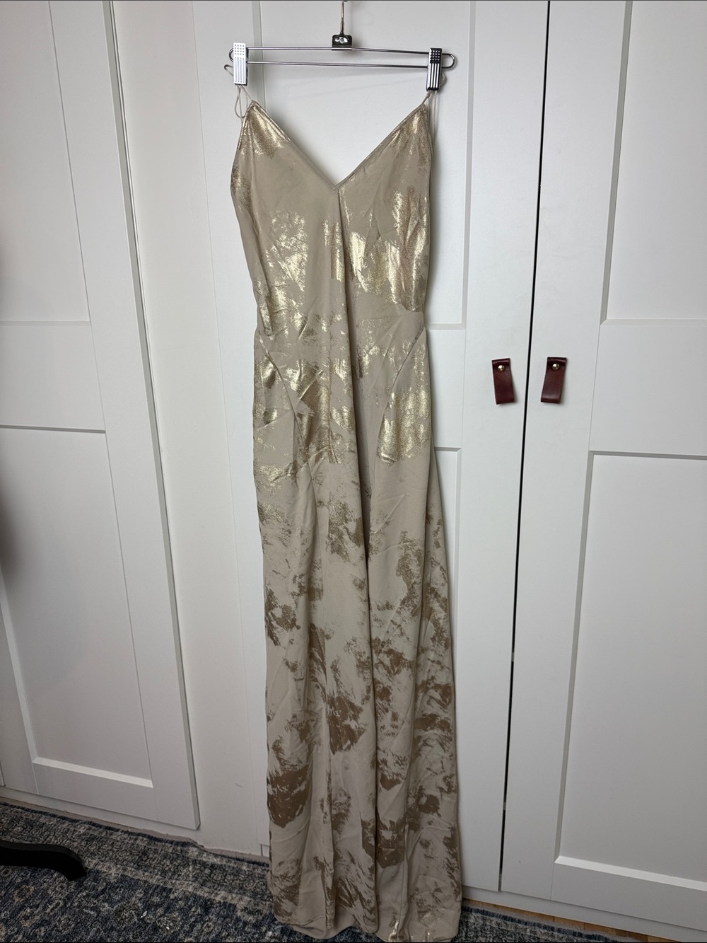 Backless low back Metallic Gold foil Slip Maxi Dress - Picture 7 of 8
